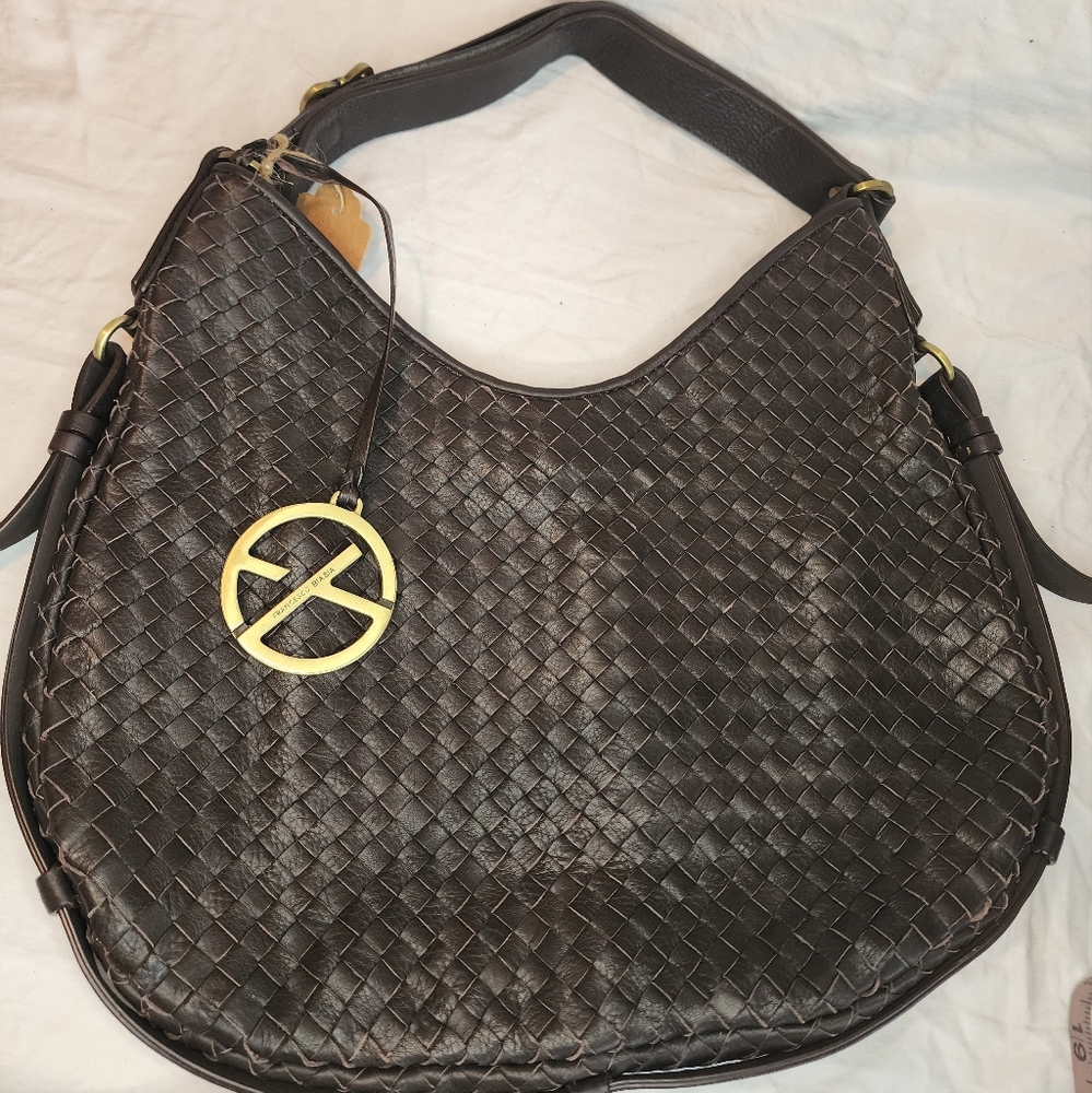 Biasia Woven Leather Shoulder Bag Satchel